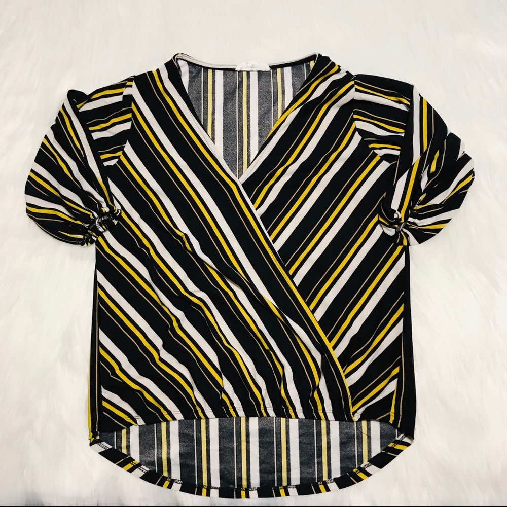 Sexy Scrunch Striped 3/4 Sleeve Blouse S